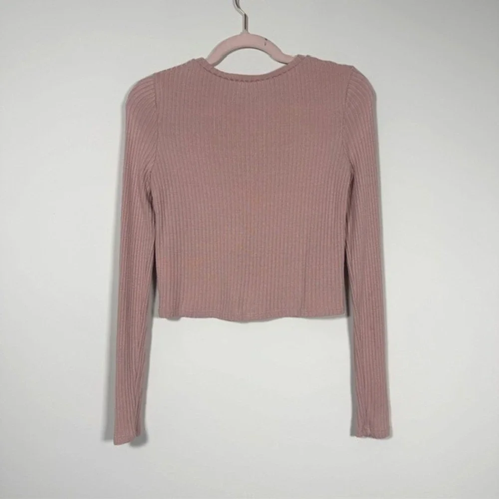 Reformation Jackie Blush Dusty Rose Ribbed Cropped Long Sleeve Top | Size S